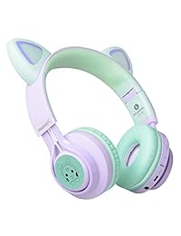 Riwbox CT-7S - Auriculares de diadema para niños con Bluetooth (85 dB, limitación de volumen, luz LED, inalámbricos para niños, con micrófono, para iPhone iPad Kindle portátil PC TV)