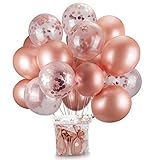 Rose Gold Balloons & Rose Gold Confetti Balloons 24 Pack -18 inch Premium Latex Balloons & 64ft Ribbon - Rose Gold Party Decorations, Bridal Shower, Baby Shower, Weddings, Bachelorette, Birthday Party