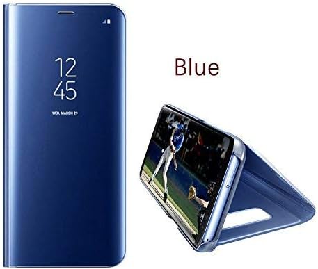 Mobifuse Clear View Electroplate Mirror Protective Leather Flip Cover for Samsung Galaxy A70 (Blue)