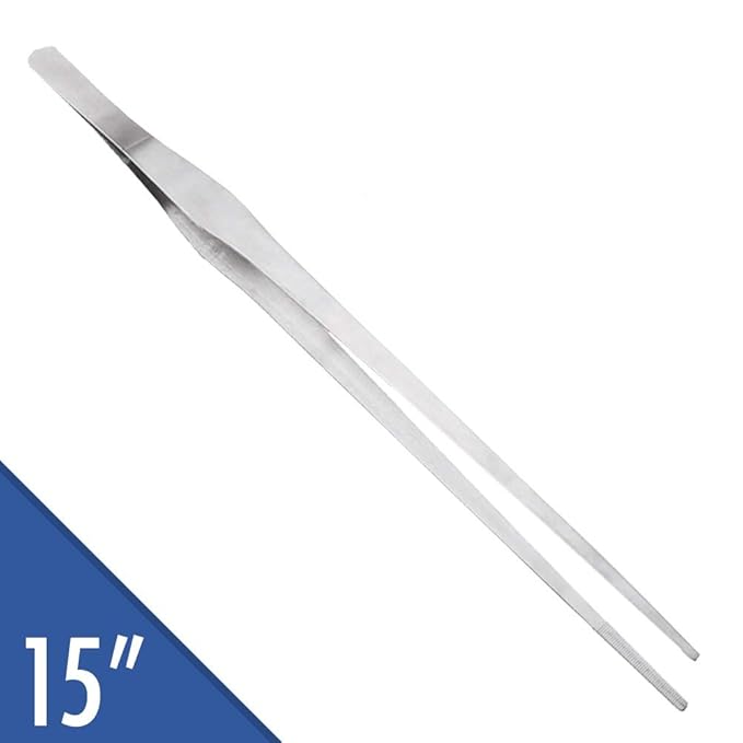 Long Tweezers Stainless Steel with Straight Precision Serrated Tips