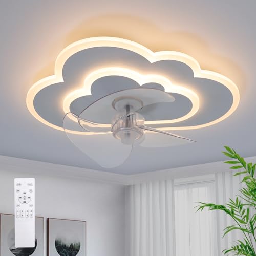 AOLED Ceiling Fan with Lighting LED Cloud Ceiling Light with Fan 6 Speeds Remote Control Quiet Dimmable Fan Ceiling Lamp for Bedroom Children's Room 50 W 50 cm