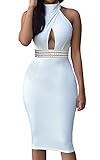 Sexy Womens Elegant Jeweled Waist Halter Party Club Midi Dress