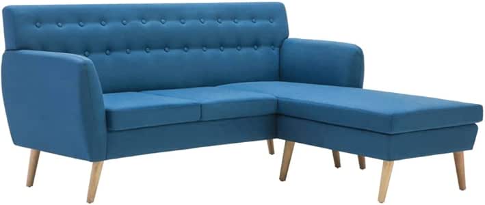 vidaXL Sofá Chaise Longue Patas Madera Tela Azul Sillón Otomana Salón