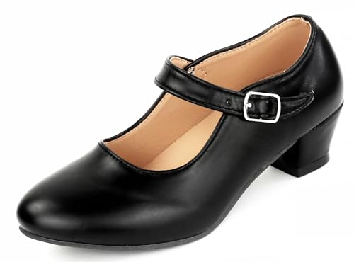 Flamenco Shoes for Girls Dance Dance Sevillanas with Adjustable Strap Heel, Non-Slip Sole