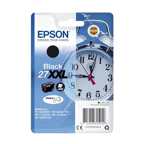 Epson Original 27XXL Tinte Wecker (WF-3620DWF, WF-3640DTWF, WF-7110DTW, WF-7210DTW, WF-7610DWF, WF-7620DTWF, WF-7710DWF, WF-7715DWF, WF-7720DTWF), sch