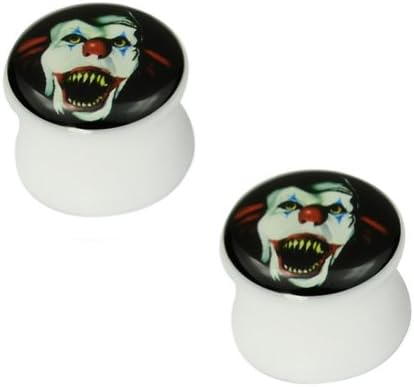 Piercing Body Jewellery One Pair (2pcs) White Acrylic Monster Face Flared Saddle Ear Plugs - 0G(8MM)