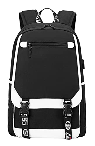 JiaYou Boys Backpack High Middle School Bag Laptop Casual Daypack with USB charging port for Men College Students(White Black,25 Liters)