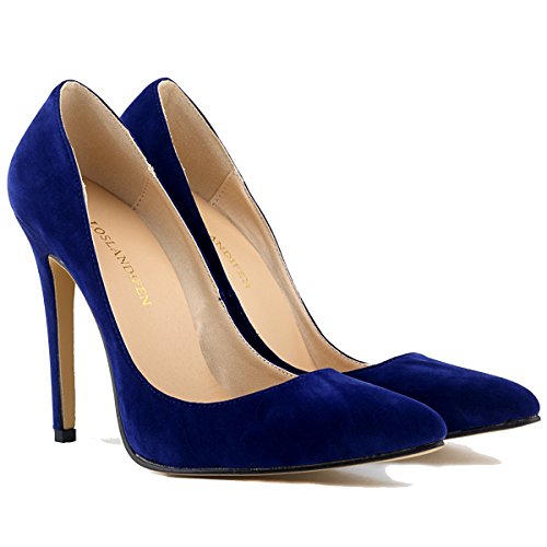 Loslandifen Womens Closed Toe High Heels Pointed Slender Stiletto Pumps(302-1VE35,Blue)