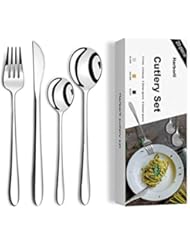 Silverware Set HARBORII 20 Pieces Flatware Set 304 Stainless Steel Heavy Duty Cutlery Set for 5 Mirror Polished Kitchen Forks Knife Spoons Set Dishwasher Safe