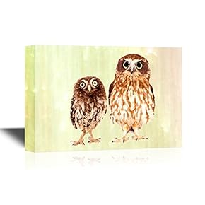 Canvas Wall Art - Two Owls - Gallery Wrap Modern Home Art | Ready to Hang - 12x18 inches