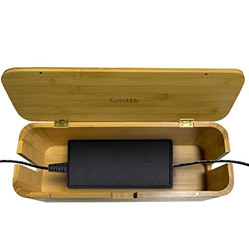 Bamdable Bamboo Wood Cable Management Box Bamboo Phone Holder