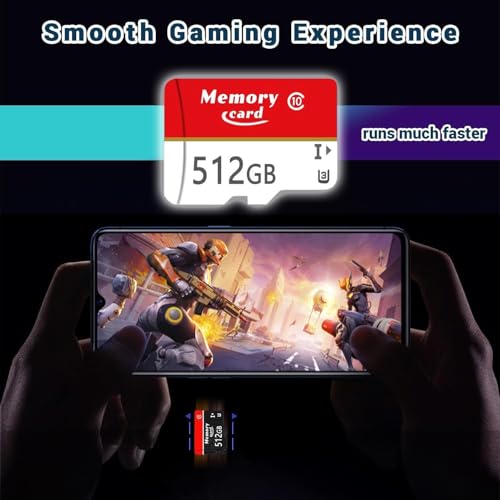MicroSD Card MicroSDXC 512GB UHS-I Flash Memory Card with Adapter C10, U3, A1, V30, Full HD, 4K UHD, High Speed Card for Phone, Security Camera, Dash Cam, Action Camera