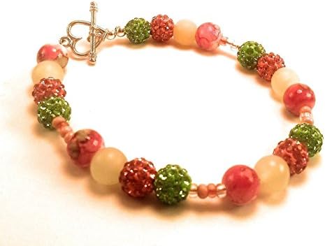 Soul Star Designs Green Adventurine or Rose Quartz Toggle "Watermelon" Bracelet with Shamballa Accent Beads