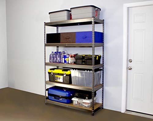 MonsterRax 18”x48”x72” Modular Garage Shelving – Hammertone Steel Storage Rack – 300 Pounds Per Shelf – 5-Tier Shelves/Work Bench (18x48x72)