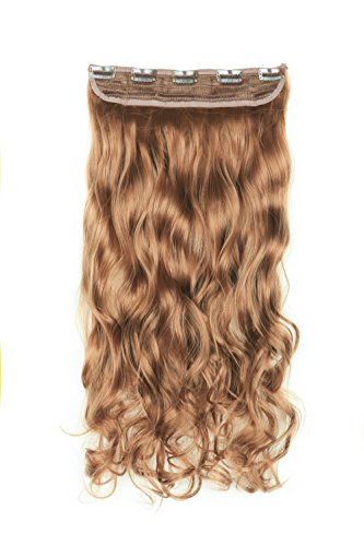 SWACC 20″ Women 3/4 Full Head Instant One Piece Curly Body Wave Heat Resistance Synthetic Clip in Hair Extension (Strawberry Blonde-27#)