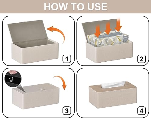 GOLRANLYE Tissue Box Cover Rectangular 9.8"(L) x 5.3"(W) x 4.3"(H) Refined Modern PU Leather Facial Tissue Dispenser Box Holder for Dresser Bathroom Decorative (Beige)