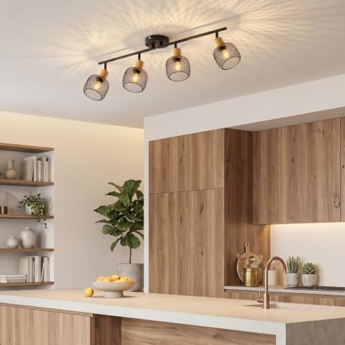 ANWIO Ceiling Lamp 4 Adjustable Bulbs E14, Kitchen Ceiling Lamp, Black Indoor LED Spotlights, Modern LED Ceiling Light for Indoors, Rotatable for Bedroom, Kitchen, Hallway, Dining Room, Without Bulb