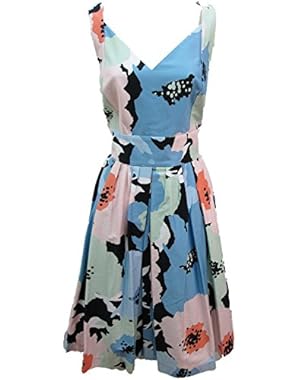 Baby Blue Multi Floral Cotton Fit & Flare Party Social Dress-12!