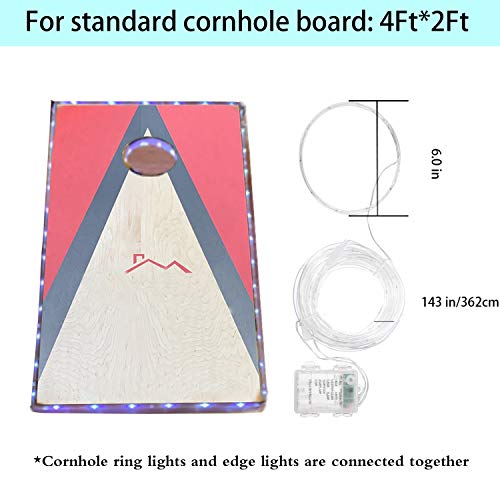 Funesla Cornhole Edge and Ring Lights, 16 Colors Change LED Corn Hole Board Lights with Remote Control for Family Backyard Bean Bag Toss Cornhole Game, 2 Set