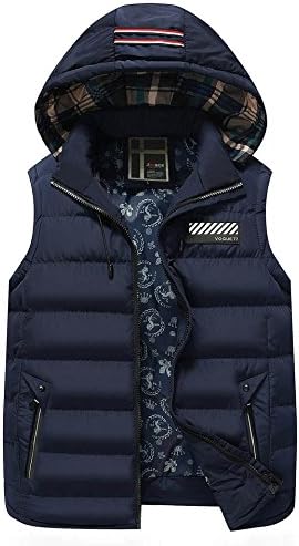 Men's Down Vest Active Quilted Padding Puffer Vest Winter Warm Gilet Solid Zipper Sleeveless Jacket Thickened Vest L Blue