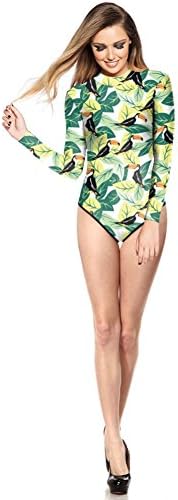 POPOJUJI Womens 3 D Long Sleeve Sunscreen Bikini Green Swimwear Accessory Swimwear Size M