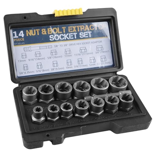 WIYETY Nut Extractor Set of 14 Helical Profile Screw Extractor Set, Socket Wrench Set, Bolt Extractor for Removing Damaged and Rusted Nuts and Screws (6.35-19mm)