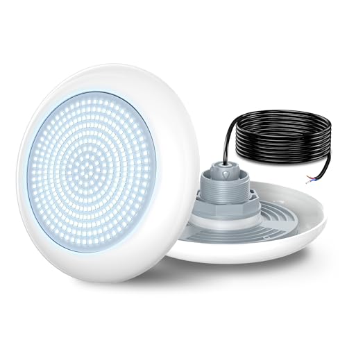 OSREE LED Pool Lamp with 2 Inch Thread, 18 W Pool Projector 6000 K, Non-Dimmable, 1800lm, Diameter 242mm, 12V AC/DC Waterproof IP68 Resin Filled Spotlight Lamp for Above Ground Pools in Steel