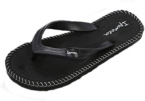 Aniywn Machine Sewing Summer Cool Towing Flip-Flops Flat Bottom Beach Slippers For Men (US:8, Black)