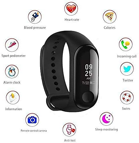 MobSpy Animate M3 Band Intelligence Bluetooth Health Wrist Smart Band Watch Monitor Smart Health Bracelet Activity Tracker Smart Fitness Band Compatible for All Androids and iOS Phone Tablet