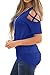 Adreamly Women's Casual Summer Short Sleeve Loose Strappy Cold Shoulder Tops Basic T Shirts Blouses Royal Blue Medium