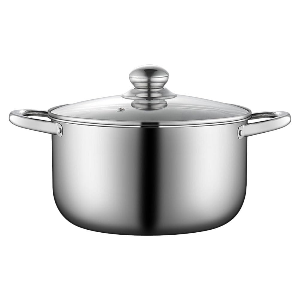 Luxshiny Stainless Steel Soup Pot 8.66In 2L with Glass Lid Multi-Functional Stockpot for Induction and Various Stoves Corrosion Resistant High Temperature Cooking