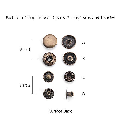 image for WUTA Solid Brass Snap Fasteners Press Studs Poppers Clothing Bag Jacke