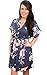 Angashion Women's Dresses- Casual Floral Deep V Neck Short Sleeve Tie Waist Mini Skater T Shirt Dress 032 Blue Grey L