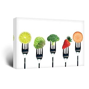 Canvas Wall Art - Fruits and Vegetables on Forks - Giclee Print Gallery Wrap Modern Home Art Ready to Hang - 12x18 inches