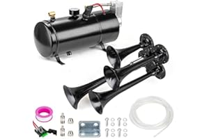 MKING Train Horn Kit,Train Horns Kit For Trucks,4 Trumpet Air Horn Kit,with 150 PSI 12V Air Horn Compressor Tank (3 L) For Any Vehicle Trucks Car SUV Or Boat.