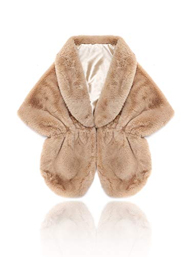 Aukmla Sleeveless Faux Fur Shawl Wedding Fur Wraps and Shawls Bridal Fur Stole with Stunning Rhinestones Brooch