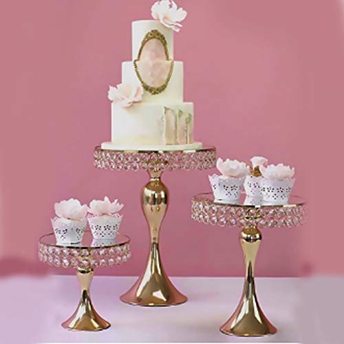 Cupcake Stands, 14 Set Metal Crystal Cake Holder Cupcake Stand Cake Dessert Holder with Pendants and Beads,Wedding Birthday Dessert Cupcake Pedestal Display, Gold USA STOCK (3, Gold-Mermaid)