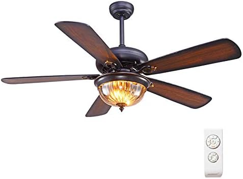 DASENLIN Ceiling fan with Light, retro Reversible Solid wood leaf fan with Glass Lighting, Chandelier for Living Room/Bedroom/Dining Room,remotecontrol,132cm