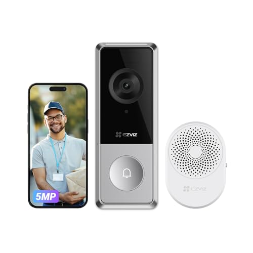 EZVIZ Wireless Doorbell Outdoor Waterproof with 3K 5MP Camera, 9,600 mAh Detachable Battery, Colour Night Vision, Human Detection, Two-Way Audio, WiFi 6, Easy Installation, CP8
