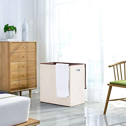 Double Laundry Hamper with Removable Liners and Lid, Collapsible Clothes Basket with