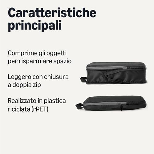 Cubi Organizer da Viaggio Ultraleggeri con Zip e Compressione, Confezione da 4, Nero