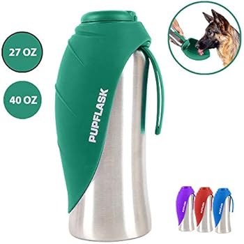 PupFlask Portable Water Bottle | 27 or 40 OZ Stainless Steel | Convenient Dog Travel Water Bottle Keeps Pup Hydrated | Portable Dog Water Bowl & Travel Water Bottle For Dogs (27 Ounce, Quetzal Green)