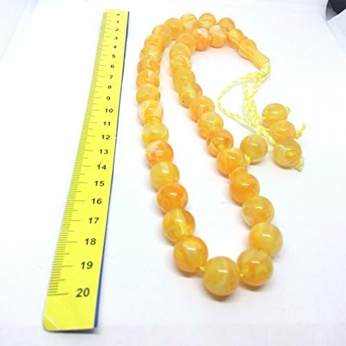 33 Islamic Yellow Orange Veined Color Prayer Beads Tasbih, Prayer Rosary, 60 grams