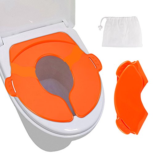 Potty Training Seat, Cakie Portable Folding Reusable Travel Potty Training Seat Covers with Carry Bag for Toddlers and Kids, Boys and Girls(Orange)