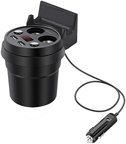 EnTeck Car Cup Charger With Phone Holder 120W, 3.1A Dual USB Ports Car Holder Converter 12V/24V With 2 Socket Cigarette Lighter Splitter for Apple iPhone iPad, Android Samsung, GPS, Tablets, PSP
