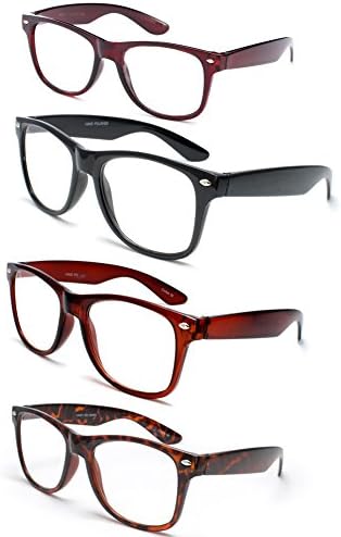 Newbee Fashion - IG Wayfarer Style Comfortable Stylish Simple Reading Glasses, 4 Pack - Black, Brown, Tortoise, Red