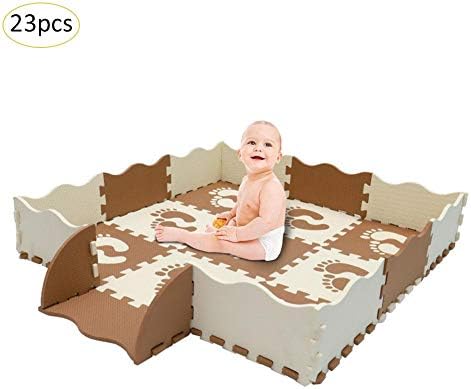 Baby Foam Play Mat with Fence - Interlocking Crawling Mat with 23 Foam Floor Tiles for Kids Toddlers Gym Mats Crawling Rug for Play Activity Center Playroom with Waterproof and Non-Toxic (6)