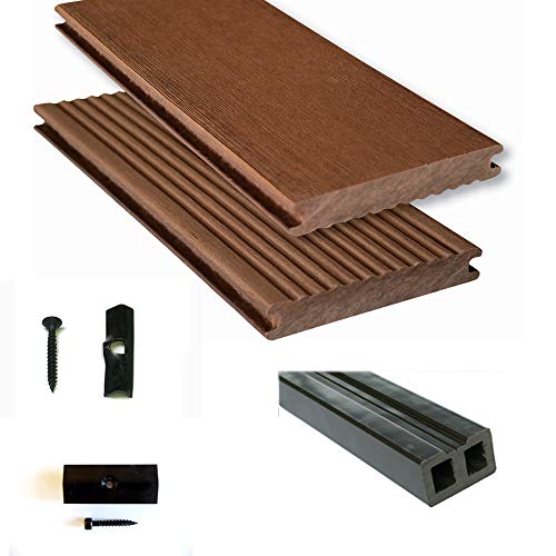Terrassendiele WPC Komplettset WPC-WoodoMassiv in braun beinhaltet WPC 4 m Diele, Unterkonstruktion, Verbindungsclipse…
