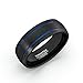 Mens Wedding Band 8mm Black Tungsten Ring Brushed Matte Double Groove Blue Inlay Dome Comfort Fit