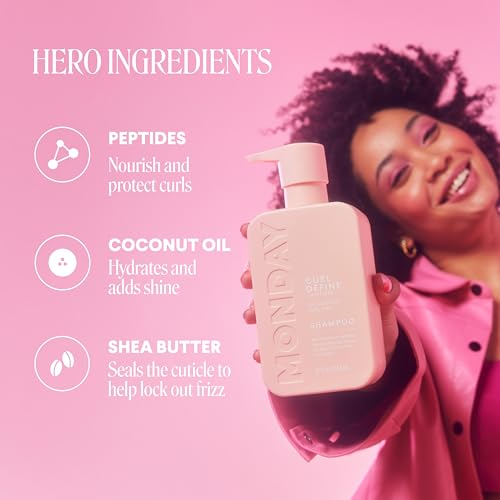 MONDAY HAIRCARE CURL DEFINE SHAMPOO + CONDITIONER SET (2 PACK) 12OZ EACH, NOURISHING CURLS, TAMES FRIZZ, ENHANCES SHINE WITH COCONUT OIL AND SHEA BUTTER, 100% RECYCLABLE BOTTLES